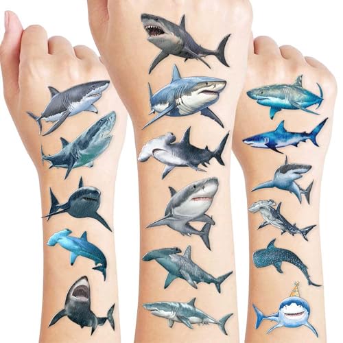 Generic 118 PCS Shark Tattoos Tattoo Temporary Stickers for Boys Kids Adults Themed Birthday Party Favors Decorations Supplies Favors Decor Theme School Prizes Rewards