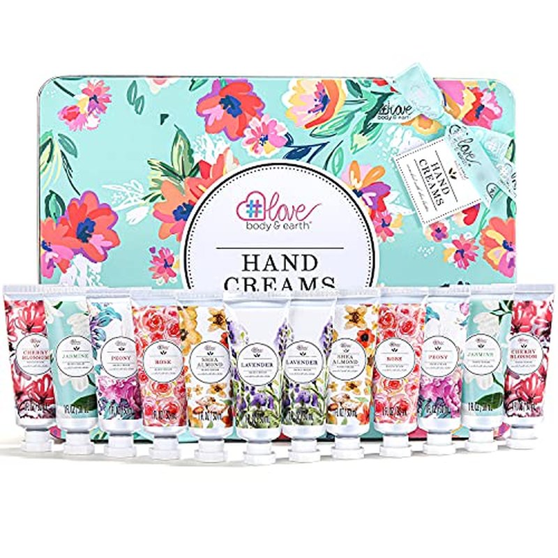 BODY & EARTH Hand Cream Gift Set - 12 Travel Size Moisturizers with Shea Butter
