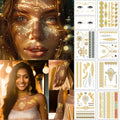 Glitter Freckles Gold Temporary Tattoos Set, Bachelorette Body Glitters & Face Stickers, 90+ Temp Tattoo for Adults Women Teens Girls, Fake Tattoos for Party Beach Festivals Cosplay Dates, 9 Sheets