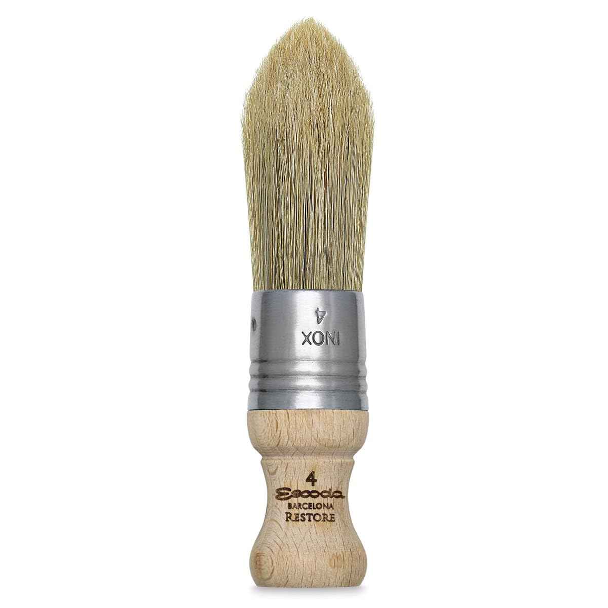 Global Art Materials Natural Bristle Pointed Restore Premium Stubby Oval Brush, 4/Medium