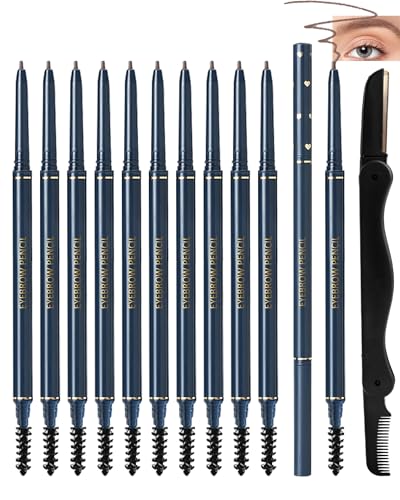 12-Piece Eyebrow Pencil Set with Dual-End Brush, Waterproof