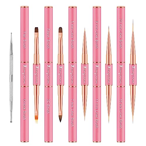 Pink Professional Double-Ended Nail Art Brush Set - 5 Pcs for DIY & Salon