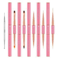 Pink Professional Double-Ended Nail Art Brush Set - 5 Pcs for DIY & Salon