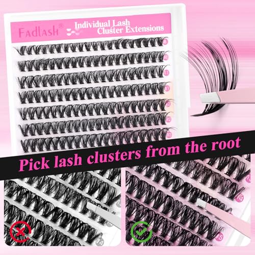 Eyelash Clusters Kit 280PCS - D Curl 8-16mm with Bond & Tweezers