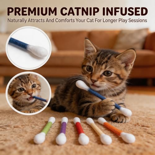 6-Pack Catnip Cotton Swab Cat Toys with Chew Sticks