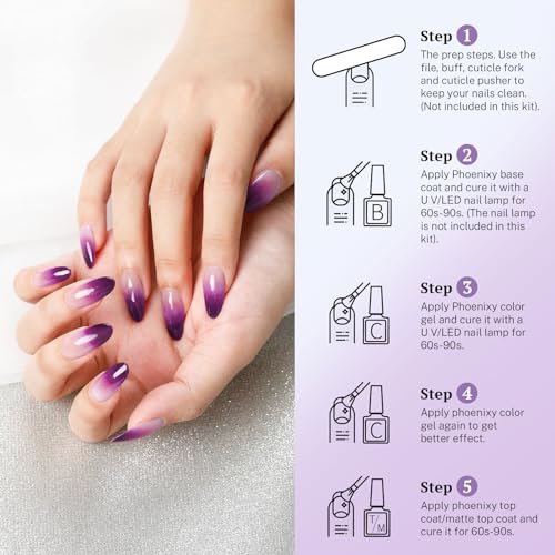 Phoenixy 24-Piece Gel Nail Polish Set with Base, Glossy & Matte Top Coat
