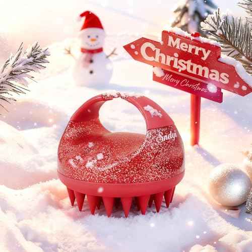 Sndyi Scalp Massager Shampoo Brush, Scalp Scrubber with Soft Silicone Bristles, Scalp Exfoliator for Dandruff Removal, Scalp Massager for Hair Growth, Wet Dry Hair Brush, Red-Limited Edition