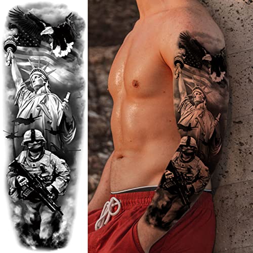 Military Temporary Tattoo Sleeves - 6 Sheets Full Arm
