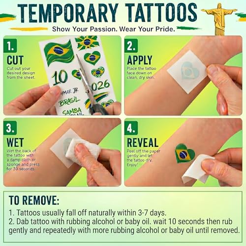 Brazil Flag Temporary Tattoos for World Cup 2026 - Soccer Fan Body Stickers