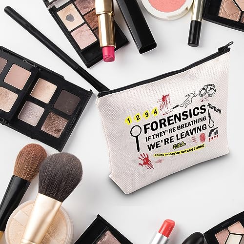G2TUP Forensic Scientist Gift: Forensics If They're Breathing We're Leaving Makeup Bag - Cosmetic Case - Black - Unisex-Adult - Travel/On-The-Go Makeup Storage