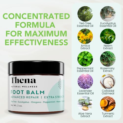 Thena Athletes Foot Cream Extra Strength Herbal Relief with Tea Tree Neem & Menthol, Athletes Foot Treatment Balm for Itchy Dry Cracked Feet, Heels and Toes, Advanced Plant-Based Foot Care