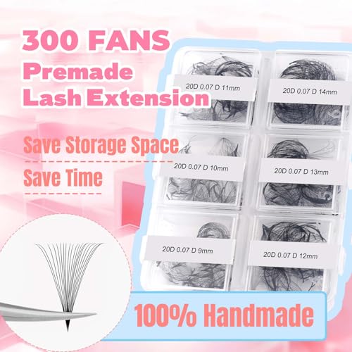 FADLASH Premade Lash Fans 300pcs 20D Eyelash Extensions