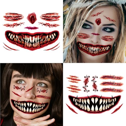 Cerlaza Halloween Temporary Tattoos - Scary Clown & Zombie Face Makeup Kit