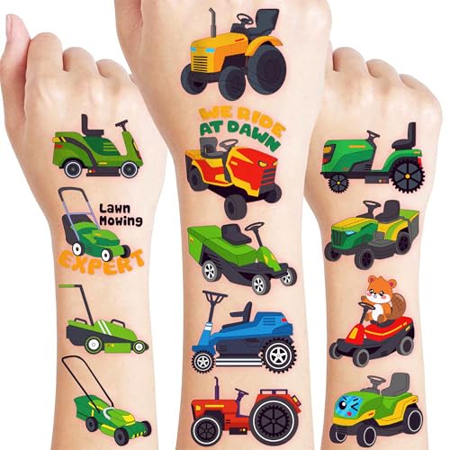 96 PCS Lawn Mower Pre-Cut Temporary Tattoos for Kids | Super Cute Tractor Farm Themed Birthday Party Favors, Supplies, Decorations, Fake Tattoo Stickers, School Rewards Prizes & Gifts For Boys & Girls