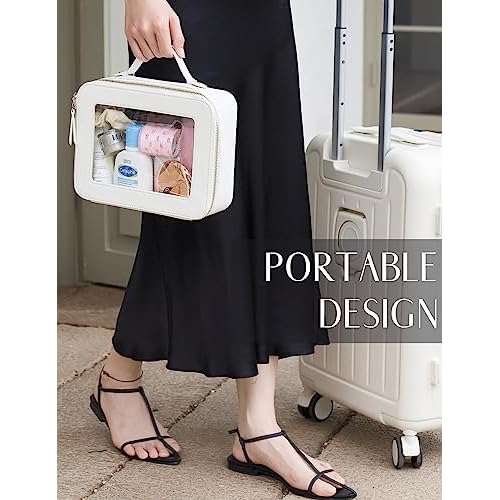Popvibe Clear Makeup Bag Travel Cosmetic Case Transparent Toiletry Bag with Zipper, Portable Make Up Organizer Traveling Compact Car Bag for Essentials