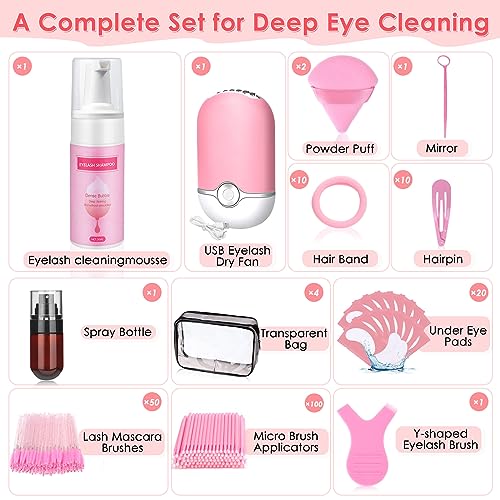 Lash Extension Shampoo Kit with Fan & Cleaning Tools