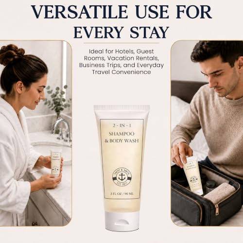 Yacht & Smith 50 Pack 2-in-1 Shampoo Body Wash, 3 oz Travel Size