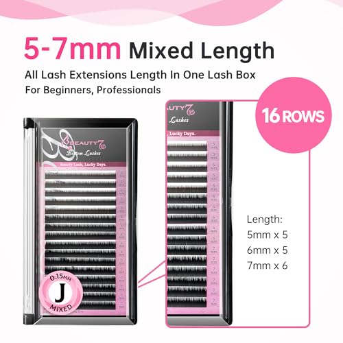 Beauty7 Lower Lash Extension Tray - J Curl 0.15mm Mixed 5-7mm