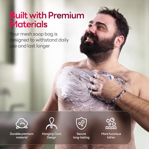 CAVEEM Soap Saver Bag Dual Exfoliation Loofah Pouch 2-Pack