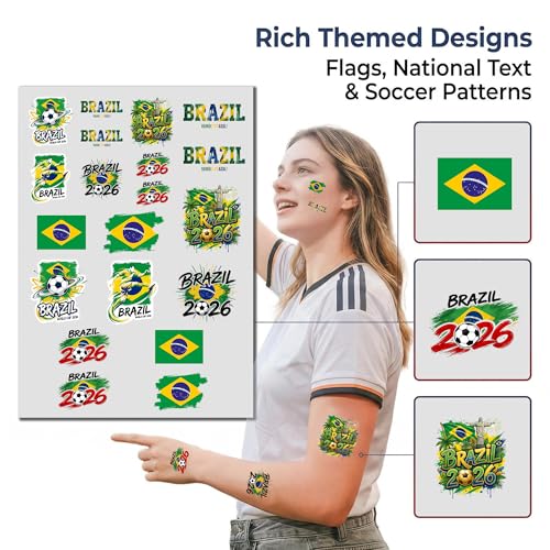 Brazil World Cup 2026 Tattoos 22-Piece Set | Temporary Soccer Party Favors