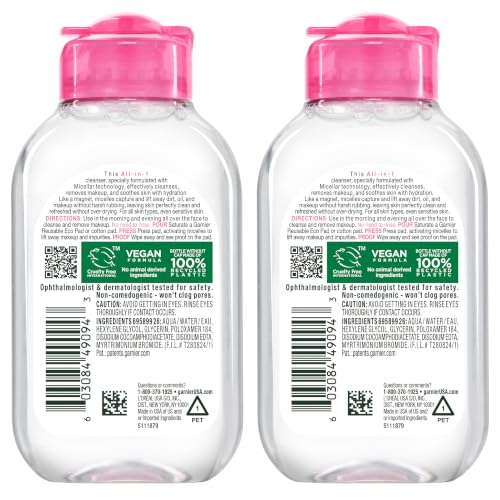 Garnier Micellar Cleansing Water Unscented 3.4 Fl Oz Pack of 2 – All-in-1 Makeup Remover & Facial Cleanser
