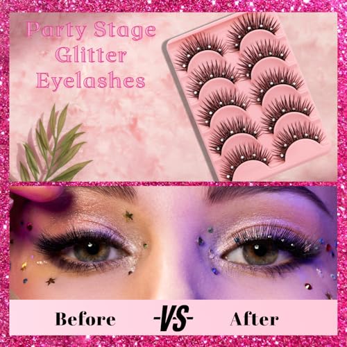 5 Pairs 13mm Dramatic 3D Cosplay Eyelashes with Rhinestones