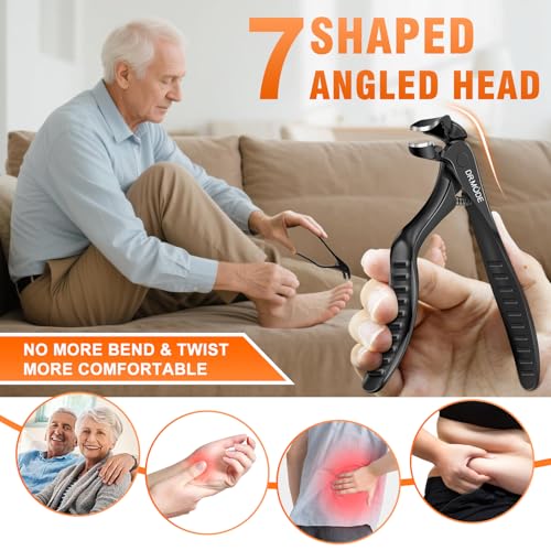 Ergonomic Long Handled Toenail Clippers for Seniors - Wide Jaw