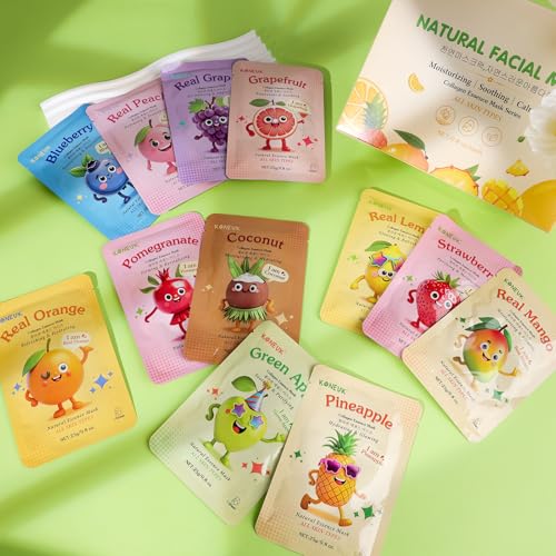 60 Pack Fruit Theme Face Mask for Kids, Easter Basket Stuffers, Sheet Hydrating Face Masks Skincare for Teens Women, Skin Care for Kids, Spa Party Supplies and Bulk Birthday Gifts for Girls