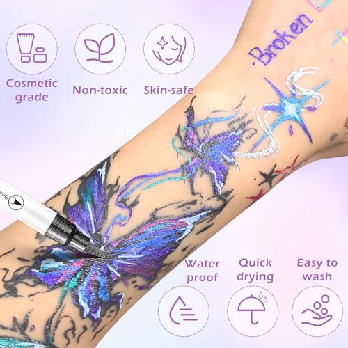 Temporary Tattoo Markers Kit - 10 Colors + 81 Stencils