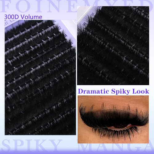 Lash Clusters with Spikes 300D Manga Volume Lash Clusters Evil Look Eyelash Clusters 10-22MM Thick Eyelash Extensions D-Curly Individual Lash Extensions DIY at Home by FOINEMYED