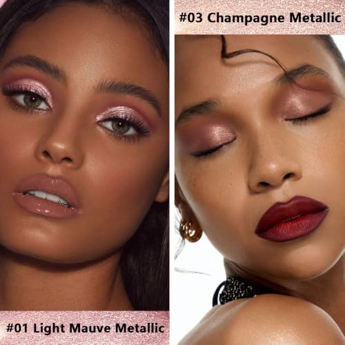 Metallic Liquid Eyeshadow Duo - 2Pcs Rose & Champagne, Long-Lasting