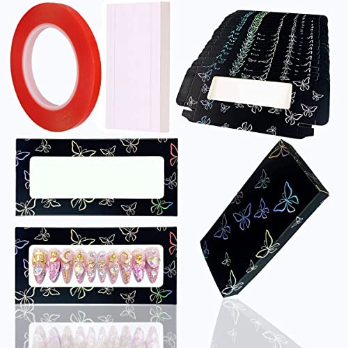 35 Press On Nails Packaging Boxes with Butterfly Design & Tape