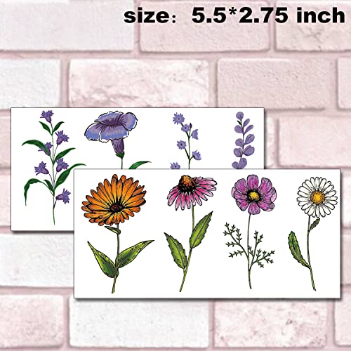 Tazimi 12 Sheets Temporary Tattoos - Watercolor Flower & Lavender Sunflower Violet Rose Tattoo Stickers for Women & Kids