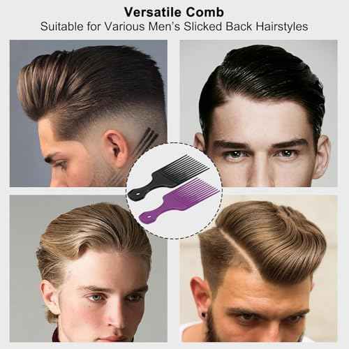 SIMPOR 2 Pcs Hair Pick Comb Wide Tooth Lift for Hair Styling Detangling Plastic Afro Pick for Women Men (Purple, Black)