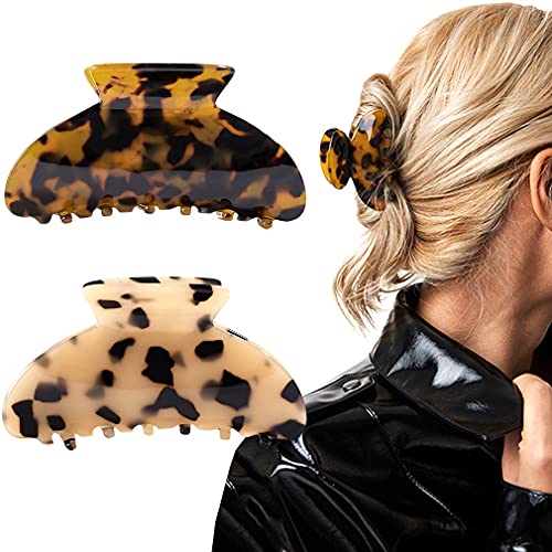 Tortoise Celluloid Hair Claw Clips - French Design Barrettes (2 Pack)