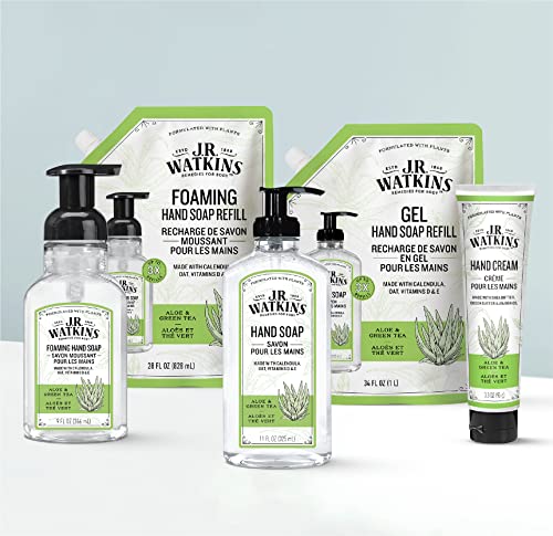 J.R. Watkins Foaming Hand Soap with Pump Dispenser, Moisturizing Foam Hand Wash, All Natural, Alcohol-Free, Cruelty-Free, USA Made, Aloe & Green Tea, 9 fl oz, 3 Pack