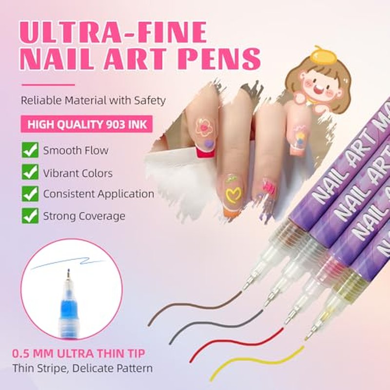 12-Color Nail Art Pens with 0.5mm Fine Tips - Quick Dry
