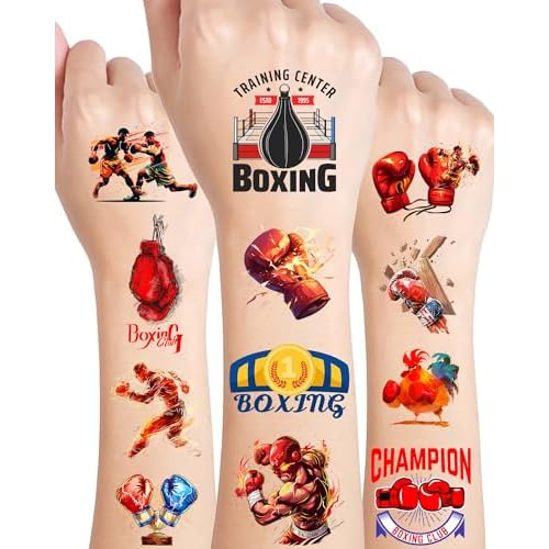 165Pcs Boxing Tattoos Stickers - 18 Sheets Boxing Glove Party Favors Temporary Tattoos for Boxing Theme Birthday Party Decorations, Boxing Fight Night Party Decorations, Boxing Party Gift Prizes