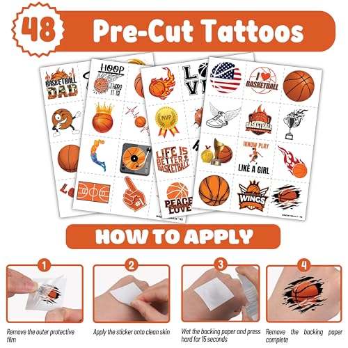72PC Basketball Party Favor Set - Temporary Tattoos & Slap Bracelets