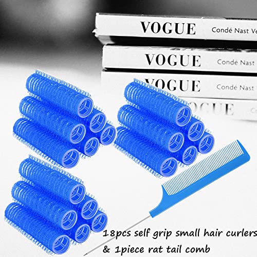 Heatless Self Grip Small Hair Rollers Set with Rat Tail Comb - 18 Pack