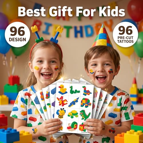 96 PCS Building Block Temporary Tattoos for Kids