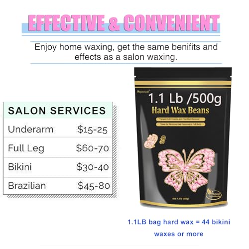 Wax Beads 1.1lb, Hard Wax Beads for Coarse Hair Removal & Sensitive Skin, Works on Brazilian Bikini, Armpit, Legs, Face, Eyebrow, Back, Waxing Beads with 20 Sticks(Rose)
