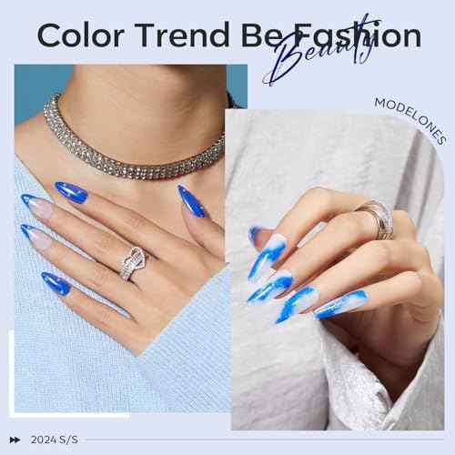 modelones Blue Gel Nail Polish,15 ML Paulina Lapis Cobalt Blue Color Translucent 4th of July Gel Polish Soak Off UV LED Nail Art Gel Manicure Salon DIY Gifts