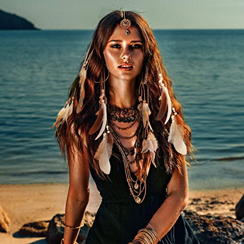 12 Pcs Feather Hair Clips with Comb - Boho Braided Beads