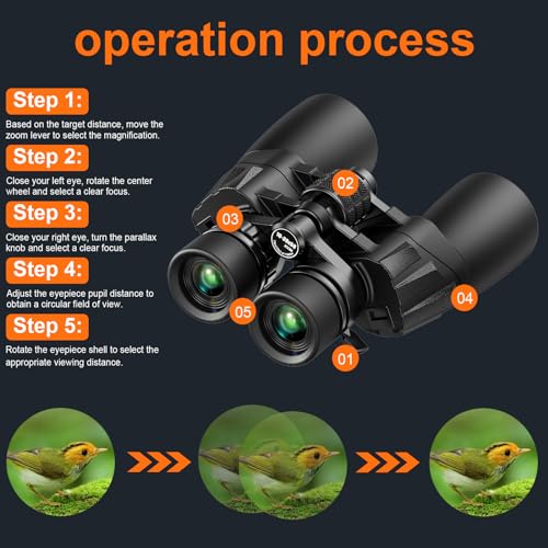 EEDABROS Binoculars for Adults, High Power Binoculars with Low Light Night Vision, Waterproof Binoculars for Bird Watching Sightseeing Traveling Football Games Stargazing with Carrying Case