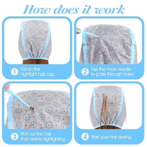Blue Hair Highlighting Cap Kit with Crochet Hook for DIY & Salon Coloring