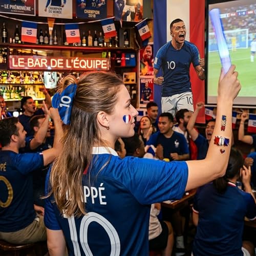 TOCESS France Soccer Tribute Gift Bundle for Women & Girls - Jersey-Shaped Hair Claw, No. 10 Keychain & Flag Tattoos - Navy