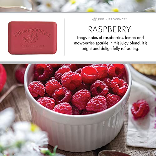 Pre de Provence Artisanal Soap Bar, Enriched with Organic Shea Butter, Natural French Skincare, Quad Milled for Rich Smooth Lather, Raspberry, 8.8 Ounce