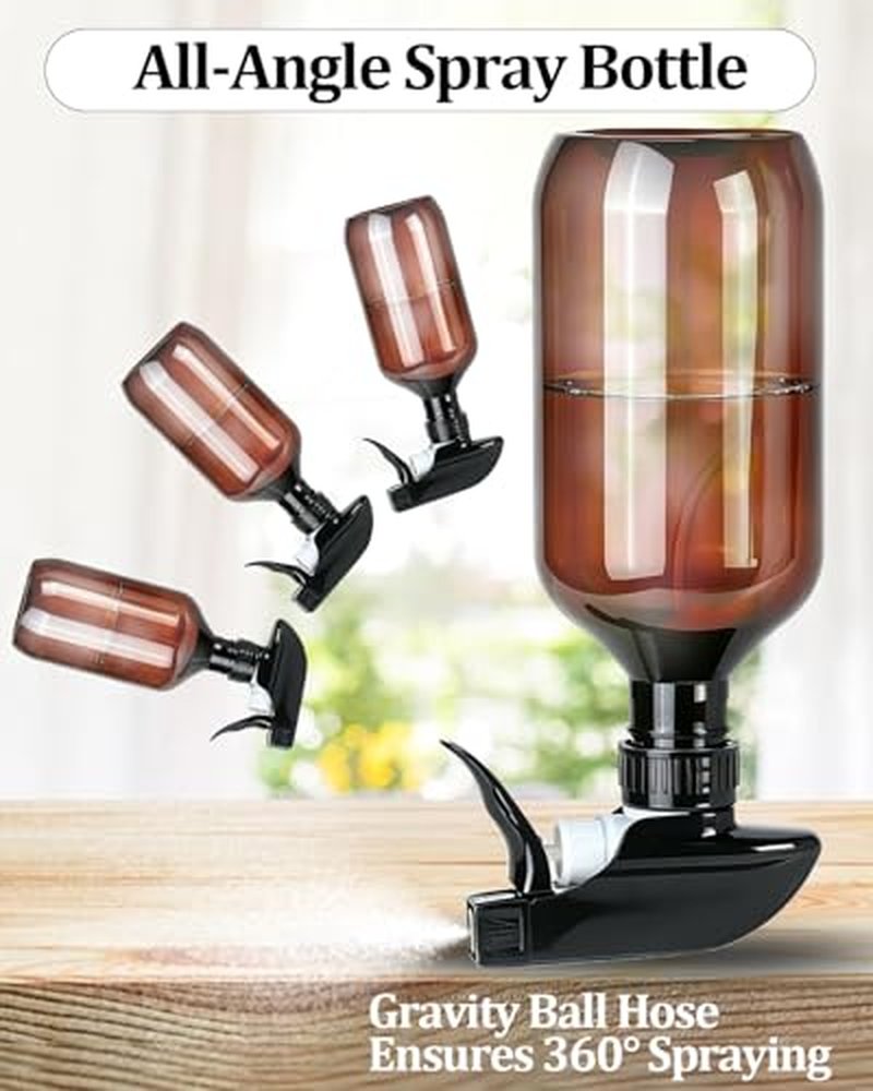 360° Spray Bottles 2-Pack, 16 oz Adjustable Nozzle, Leak-Proof