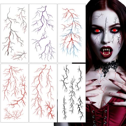 6 Sheets Halloween Temporary Tattoos Blood Vessel Scars